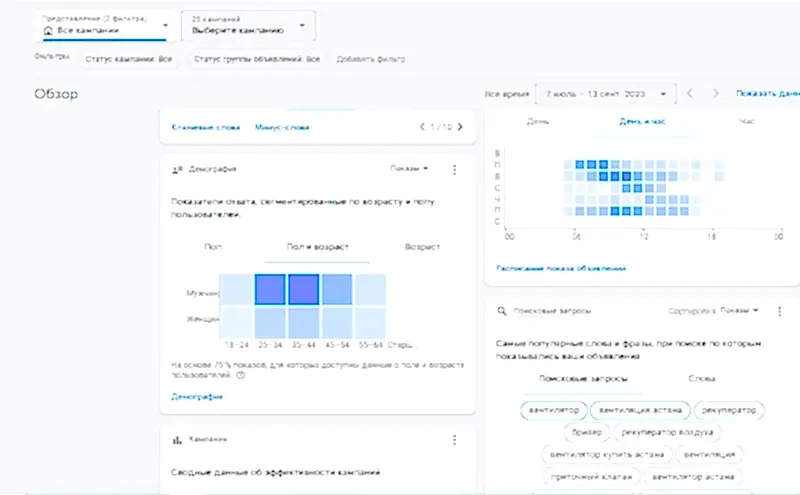 Скрин пиковых часов активности