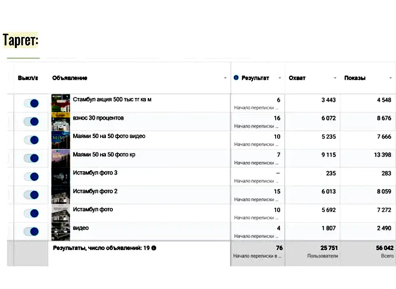 Пример проведенной таргетированной рекламы
